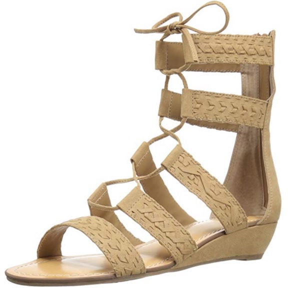 Braided Straps Gladiator Ankle Wrap Kitten Wedges - Picture 3 of 11
